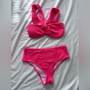 Hot Pink Textured Two-Piece Bikini Set